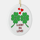 Lucky in Love Hearts Clover Keramisch Ornament (Rechts)