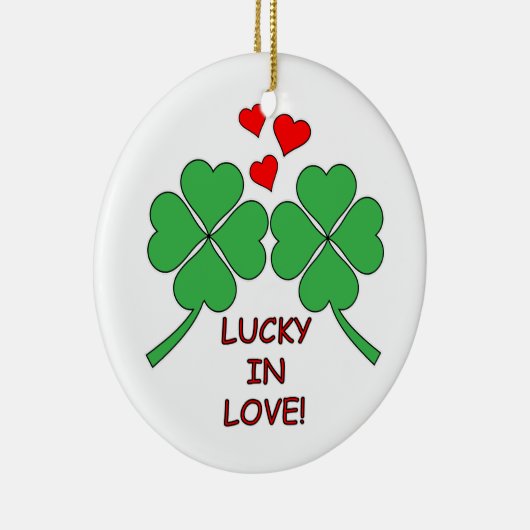 Lucky in Love Hearts Clover Keramisch Ornament (Rechts)