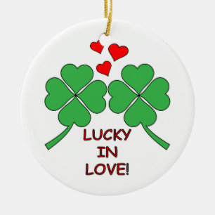 Lucky in Love Hearts Clover Keramisch Ornament