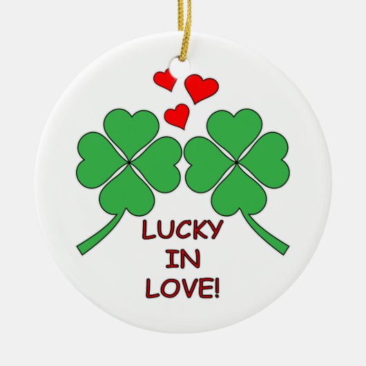 Lucky in Love Hearts Clover Keramisch Ornament (Voorkant)