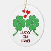 Lucky in Love Hearts Clover Keramisch Ornament (Links)
