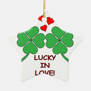 Lucky in Love Hearts Clover Keramisch Ornament