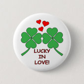 Lucky in Love Hearts Clover Ronde Button 5,7 Cm (Voorkant)
