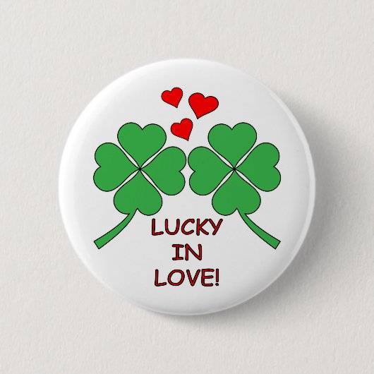 Lucky in Love Hearts Clover Ronde Button 5,7 Cm (Voorkant)