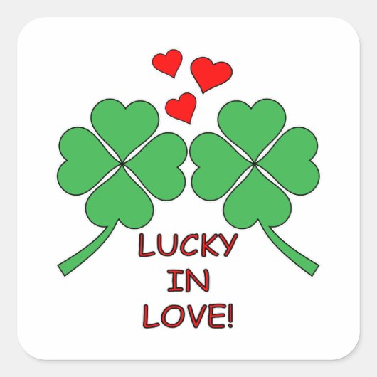 Lucky in Love Hearts Clover Vierkante Sticker (Voorkant)