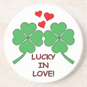 Lucky in Love Hearts Clover Zandsteen Onderzetter