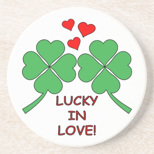 Lucky in Love Hearts Clover Zandsteen Onderzetter (Voorkant)