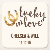 Lucky in Love Hoefijzer bruiloft Onderzetters (Voorkant)