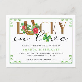 Lucky In Love Hoefijzer en Shamrock slaan de datum Briefkaart