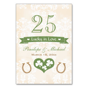 Lucky in Love Hoefijzer Shamrock Wedding Number Kaart