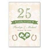 Lucky in Love Hoefijzer Shamrock Wedding Number Kaart (Voorkant)