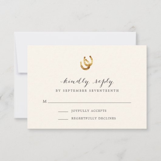 Lucky in Love Hoefijzer Wedding RSVP Kaart (Voorkant)