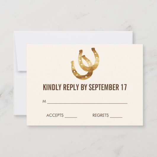 Lucky in Love Hoefijzer Wedding RSVP Response Kaar (Voorkant)