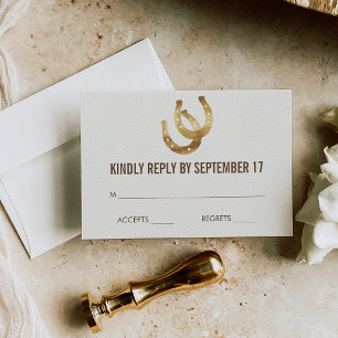 Lucky in Love Hoefijzer Wedding RSVP Response Kaar