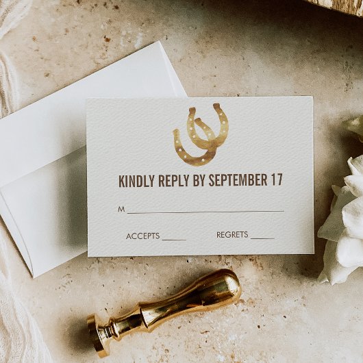 Lucky in Love Hoefijzer Wedding RSVP Response Kaar