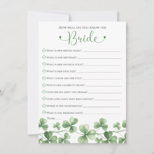 Lucky in Love How Well Do You Know the Bride Game Kaart (Voorkant)