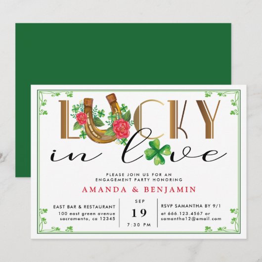 Lucky in Love Ierse verlovingsfeest Kaart (Voorkant / Achterkant)