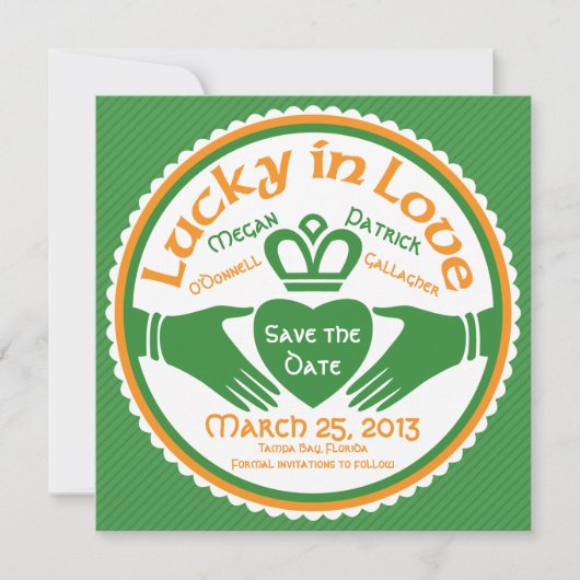 Lucky in Love Irish Claddagh Wedding Save the Date (Voorkant)