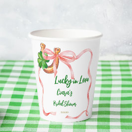 Lucky in love klaverblad strik lint vrijgezellenfe papieren bekers