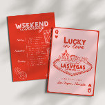 Lucky in Love Las Vegas Girls' Trip Bachelorette Kaart<br><div class="desc">Je hebt geluk in de liefde! Vier het met je beste doelen in niemand minder dan Vegas! Dit reisontwerp voor meisjes biedt leuke en fantastische grillige typografie met een gewaagde rode kleur en een roze en omgekeerde zijroute.</div>