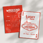 Lucky in Love Las Vegas Girls' Trip Bachelorette Kaart<br><div class="desc">Je hebt geluk in de liefde! Vier het met je beste doelen in niemand minder dan Vegas! Dit reisontwerp voor meisjes biedt leuke en fantastische grillige typografie met een gewaagde rode kleur en een omgekeerde zijroute.</div>