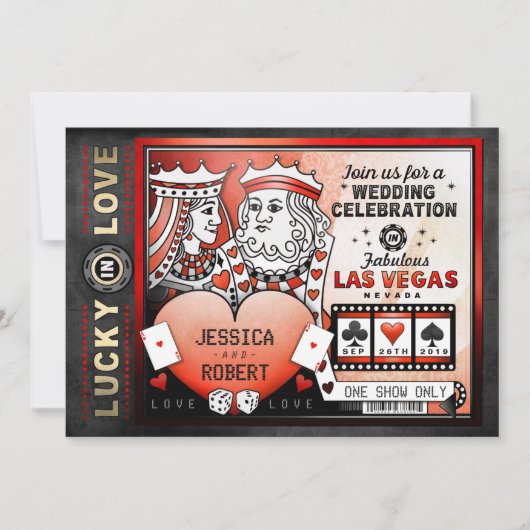 Lucky in Love Las Vegas Red Wedding Invite Kaart (Voorkant)