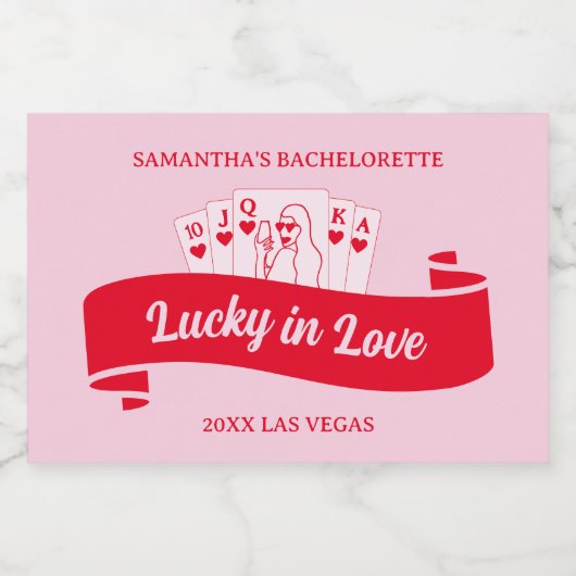 Lucky In Love Levendige Roze & Rode Bachelorette Sparkling Wijnetiket (Enkel label)
