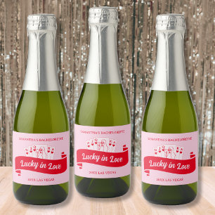 Lucky In Love Levendige Roze & Rode Bachelorette Sparkling Wijnetiket