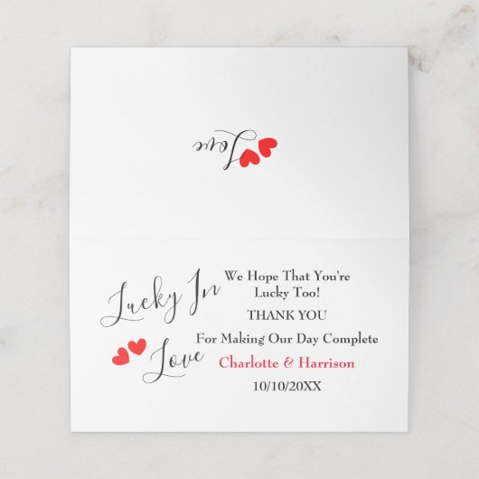 Lucky In Love Loterij Ticket Houder Plaatskaartje (Buitenkant ongevouwen)