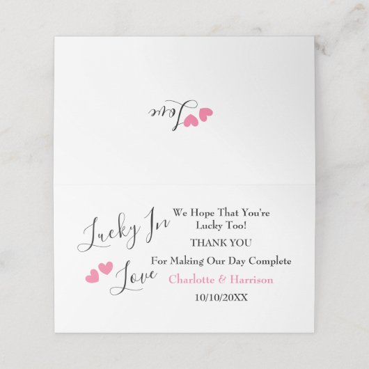 Lucky In Love Loterij Ticket Houder Place Card Plaatskaartje (Buitenkant ongevouwen)