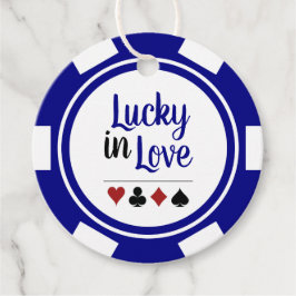 Lucky In Love Navy Blauw en Wit Vegas Bruiloft Bedankjes Labels
