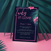 Lucky In Love Neon Roze Tropische Retro bruiloft Kaart