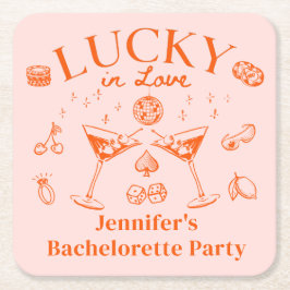 Lucky In Love Oranje Cocktail Bachelorette Kartonnen Onderzetters