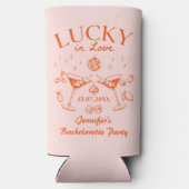 Lucky In Love Oranje vrijgezellenweekend Seltzer Blikjeskoeler (Achterkant)