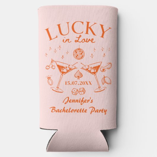 Lucky In Love Oranje vrijgezellenweekend Seltzer Blikjeskoeler (Achterkant)