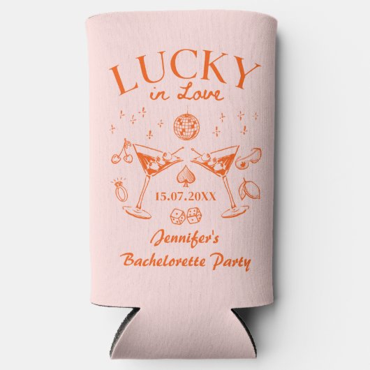 Lucky In Love Oranje vrijgezellenweekend Seltzer Blikjeskoeler (Voorkant)