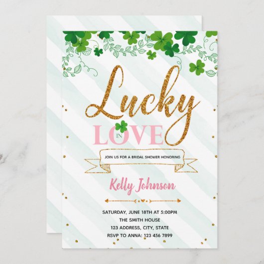 Lucky in love party-uitnodiging kaart (Voorkant / Achterkant)