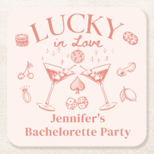 Lucky In Love Peach Cocktail Bachelorette Kartonnen Onderzetters