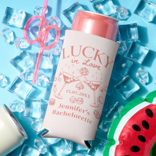Lucky In Love Peach vrijgezellenweekend Seltzer Blikjeskoeler (Insitu Zomer)