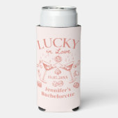 Lucky In Love Peach vrijgezellenweekend Seltzer Blikjeskoeler (Seltzer Achterkant)