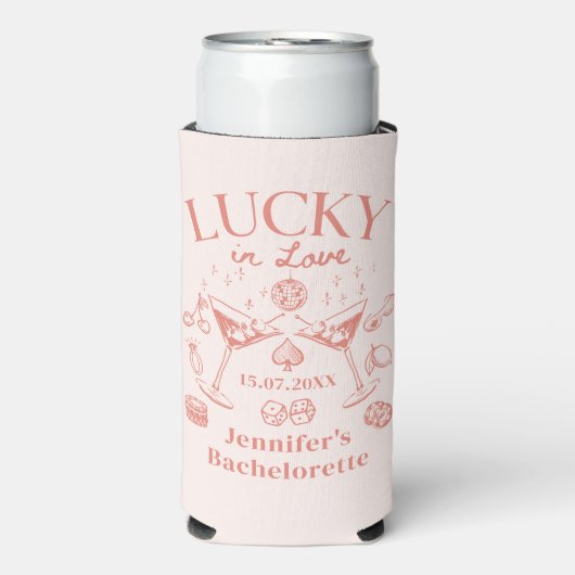 Lucky In Love Peach vrijgezellenweekend Seltzer Blikjeskoeler (Seltzer Voorkant)
