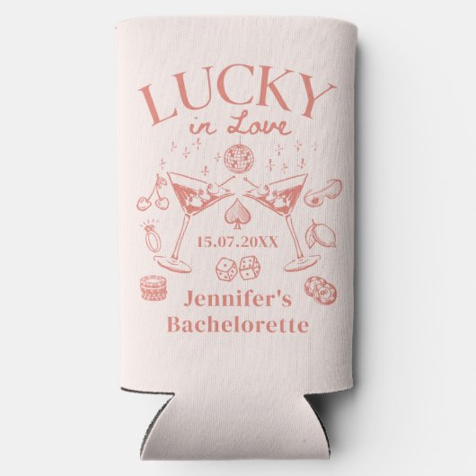 Lucky In Love Peach vrijgezellenweekend Seltzer Blikjeskoeler (Achterkant)