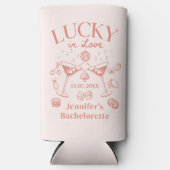 Lucky In Love Peach vrijgezellenweekend Seltzer Blikjeskoeler (Voorkant)