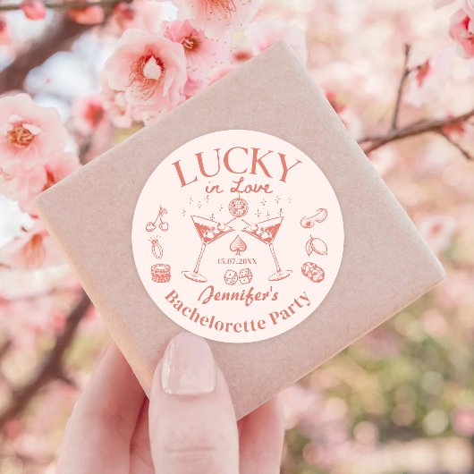 Lucky In Love Perzik Cocktail Bachelorette Feestje Ronde Sticker