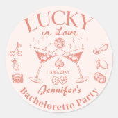 Lucky In Love Perzik Cocktail Bachelorette Feestje Ronde Sticker (Voorkant)