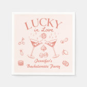 Lucky In Love Perzik Cocktails Bachelorette Feest Servet (Voorkant)