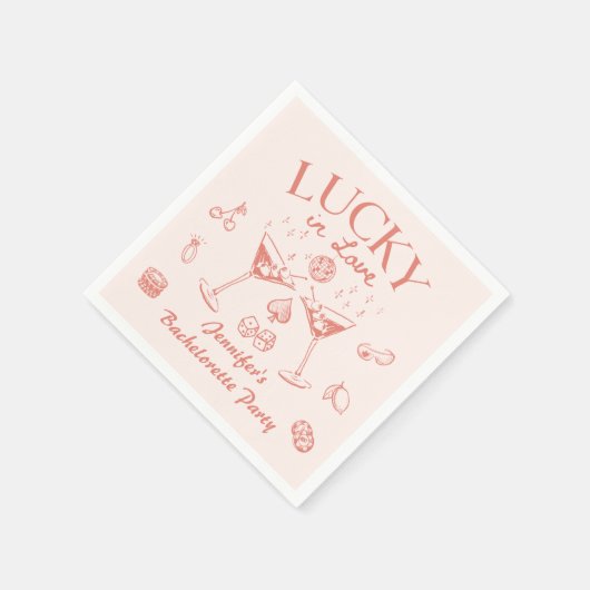 Lucky In Love Perzik Cocktails Bachelorette Feest Servet (Hoek)