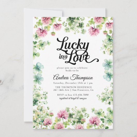Lucky in Love | Pink Green Bridal Shower Kaart (Voorkant)