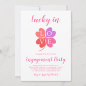 Lucky in Love Pink Heart Shamrock Engagement Party Kaart (Voorkant)