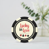 Lucky in Love Poker Chip Black Off-White Wedding Kaart (Staand voorkant)